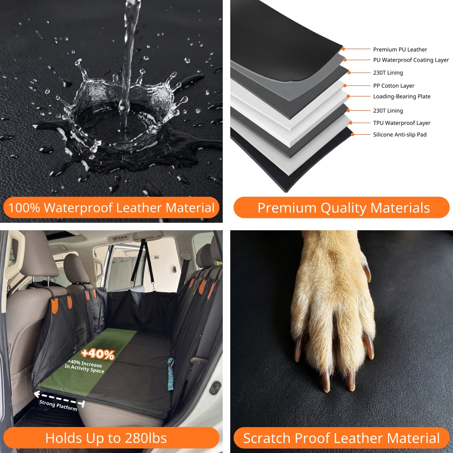 PU Leather Hard Bottom Backseat Extender Car Seat Cover For Dogs
