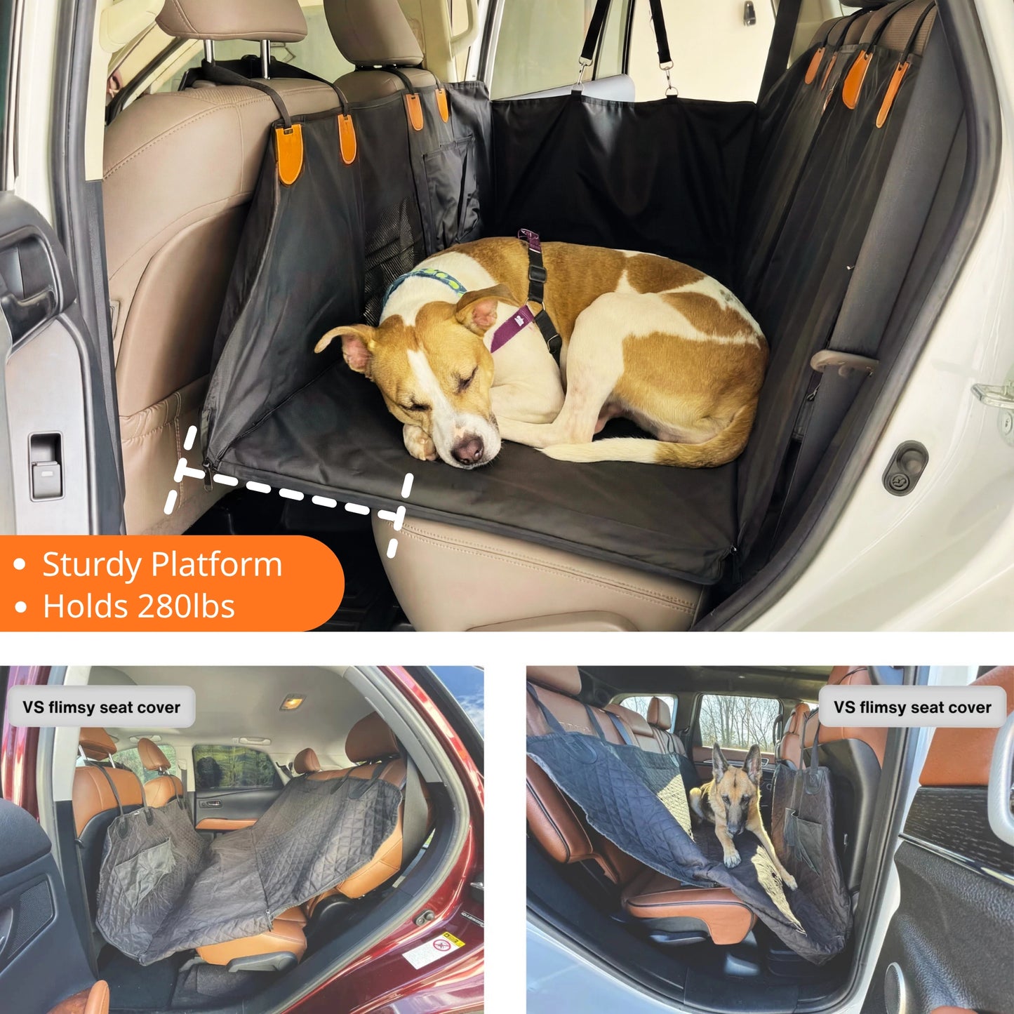 PU Leather Hard Bottom Backseat Extender Car Seat Cover For Dogs